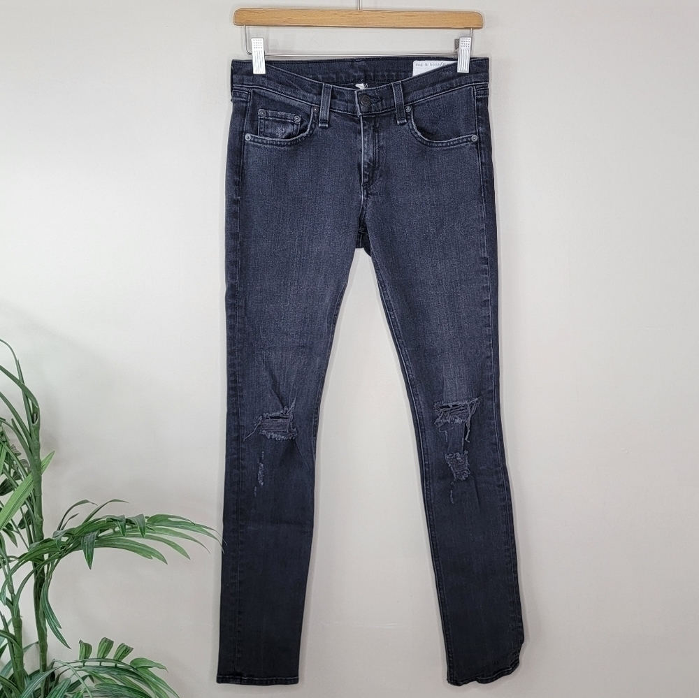 Rag & Bone | Black Distressed Skinny Jeans Size 26